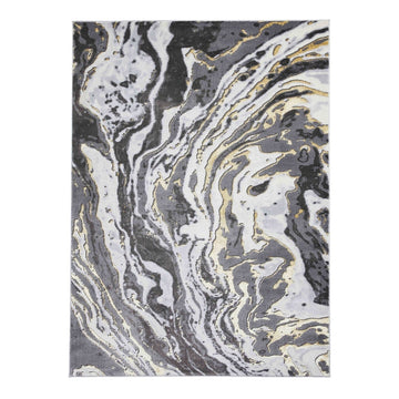 Apollo GR584 Modern Abstract Distressed Marble Metallic Shimmer High-Density Textured Low Profile Short-Pile Grey/Gold/Cream Rug-Think Rugs-Rug Love - The Most Loved Rug Store